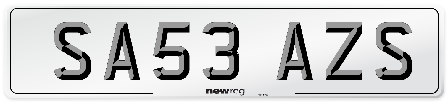 SA53 AZS Number Plate from New Reg